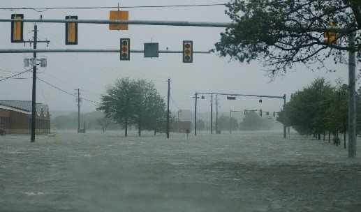 Hurricane Harvey flooding a vast area of land.